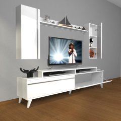 Decoraktiv Ekoflex 7 Mdf Retro Tv Ünitesi Tv Sehpası Parlak Beyaz