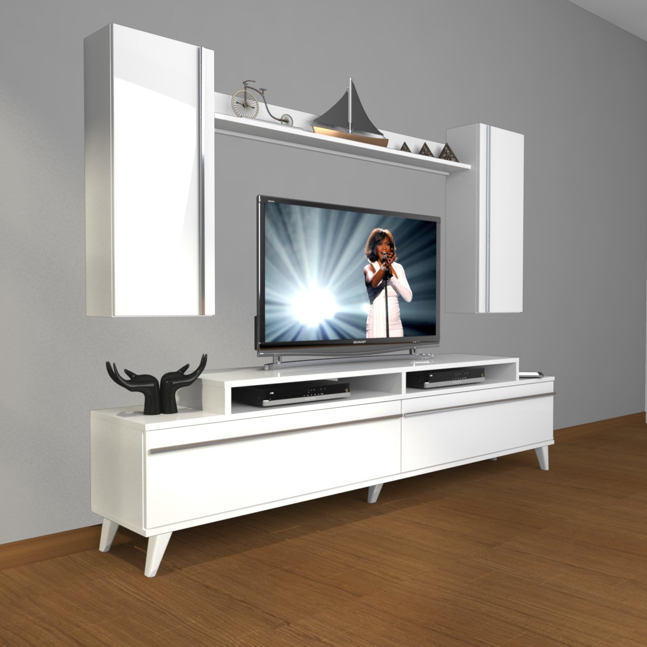 Decoraktiv Ekoflex 7 Mdf Retro Tv Ünitesi Tv Sehpası Parlak Beyaz
