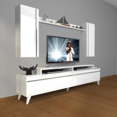 Decoraktiv Ekoflex 7 Mdf Retro Tv Ünitesi Tv Sehpası Parlak Beyaz