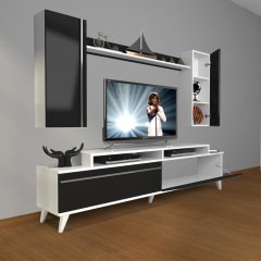 Decoraktiv Ekoflex 7 Mdf Retro Tv Ünitesi Tv Sehpası Beyaz - Siyah