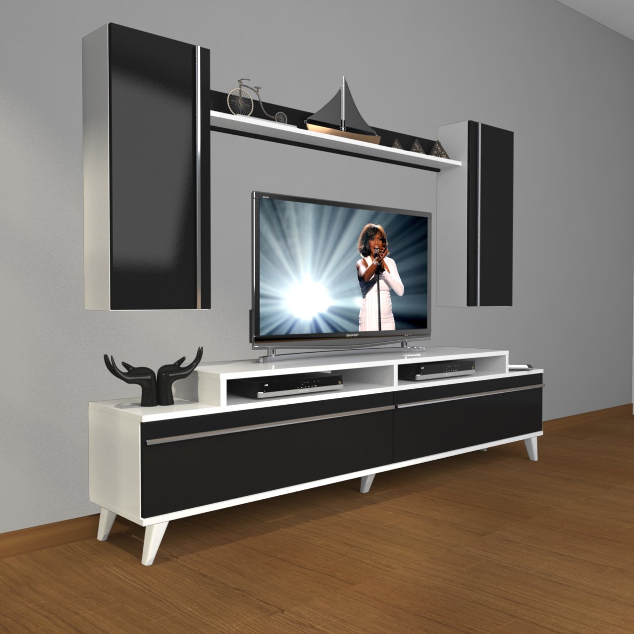 Decoraktiv Ekoflex 7 Mdf Retro Tv Ünitesi Tv Sehpası Beyaz - Siyah