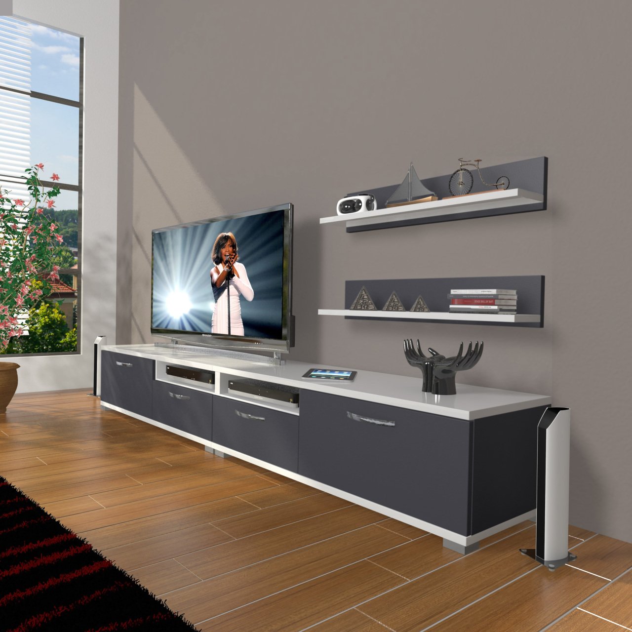 Decoraktiv Eko 220r Mdf Tv Ünitesi Tv Sehpası Beyaz - Antrasit