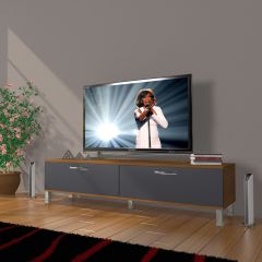 Decoraktiv Eko 140 Mdf Std Krom Ayaklı Tv Ünitesi Tv Sehpası Ceviz - Antrasit