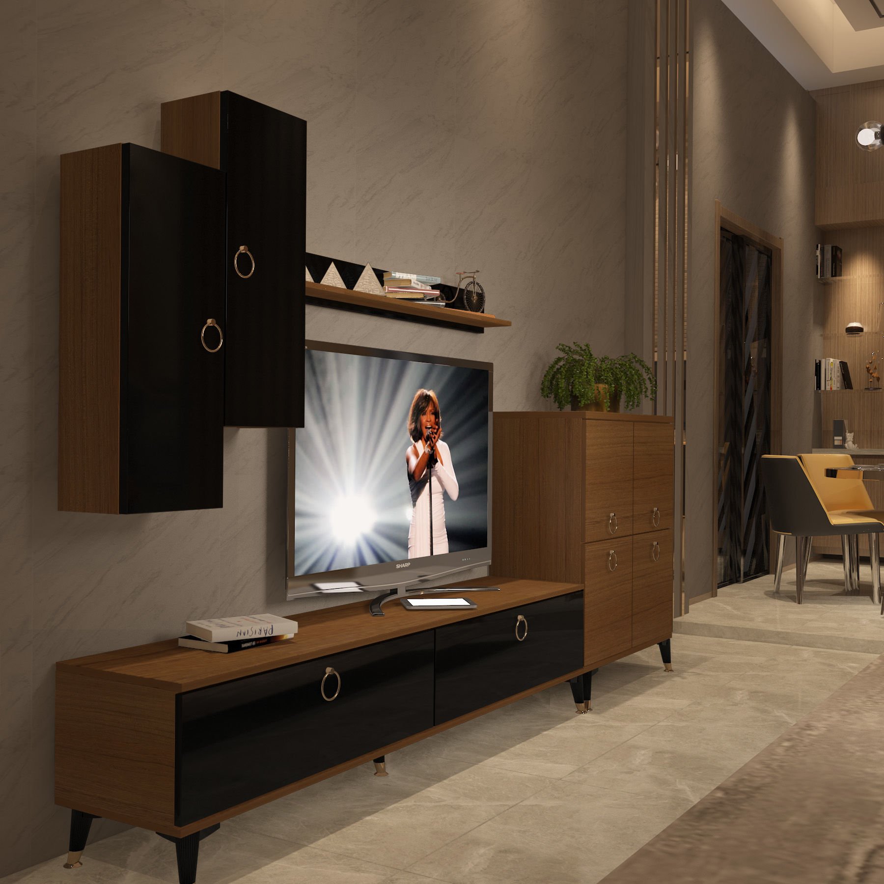 Decoraktiv Eko 6 Mdf Std Gold Tv Ünitesi Tv Sehpası Ceviz - Siyah