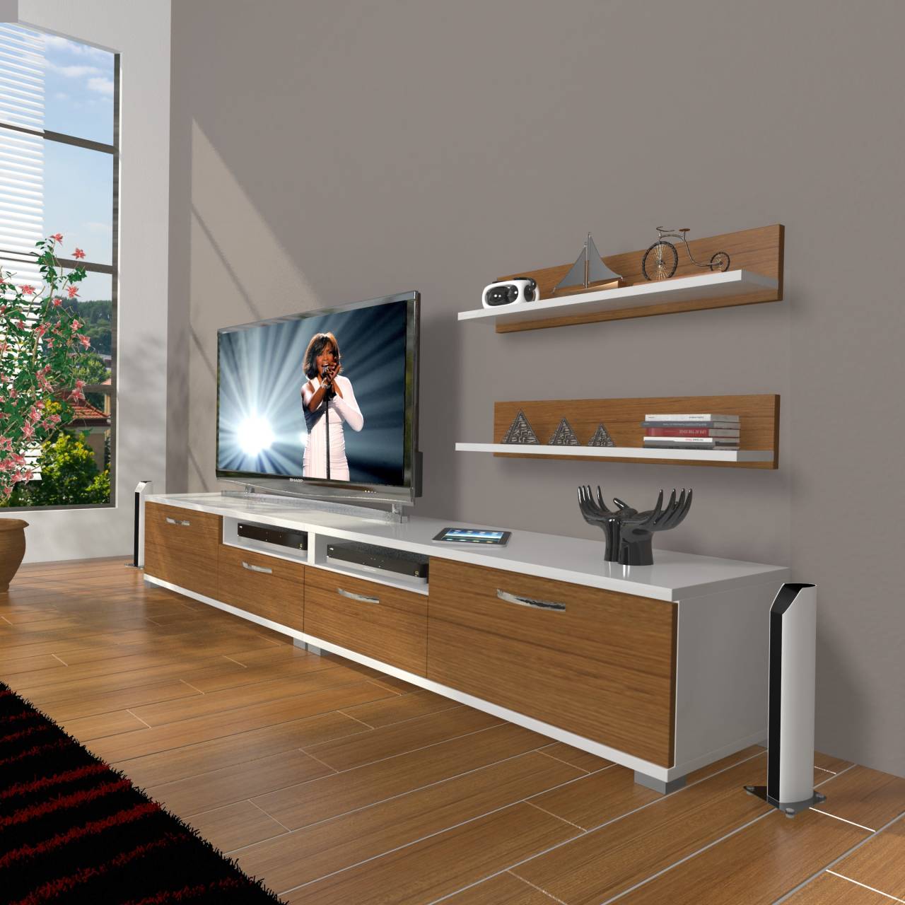 Decoraktiv Eko 220r Mdf Tv Ünitesi Tv Sehpası Beyaz - Ceviz