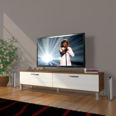 Decoraktiv Eko 140 Mdf Std Krom Ayaklı Tv Ünitesi Tv Sehpası Ceviz - Beyaz