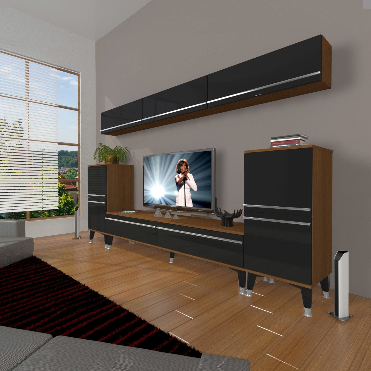 Decoraktiv Eko 9 Mdf Std Silver Tv Ünitesi Tv Sehpası Ceviz - Siyah