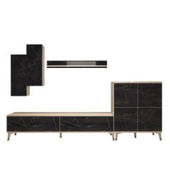 Decoraktiv Eko 6 Mdf Std Gold Tv Ünitesi Tv Sehpası Beyaz - Siyah Mermer