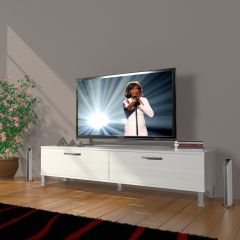 Decoraktiv Eko 140 Mdf Std Krom Ayaklı Tv Ünitesi Tv Sehpası Parlak Beyaz