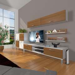 Decoraktiv Eko 6Y Slm Dvd Krom Ayaklı Tv Ünitesi Tv Sehpası Beyaz - Ceviz