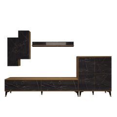 Decoraktiv Eko 6 Mdf Std Gold Tv Ünitesi Tv Sehpası Pera - Siyah Mermer