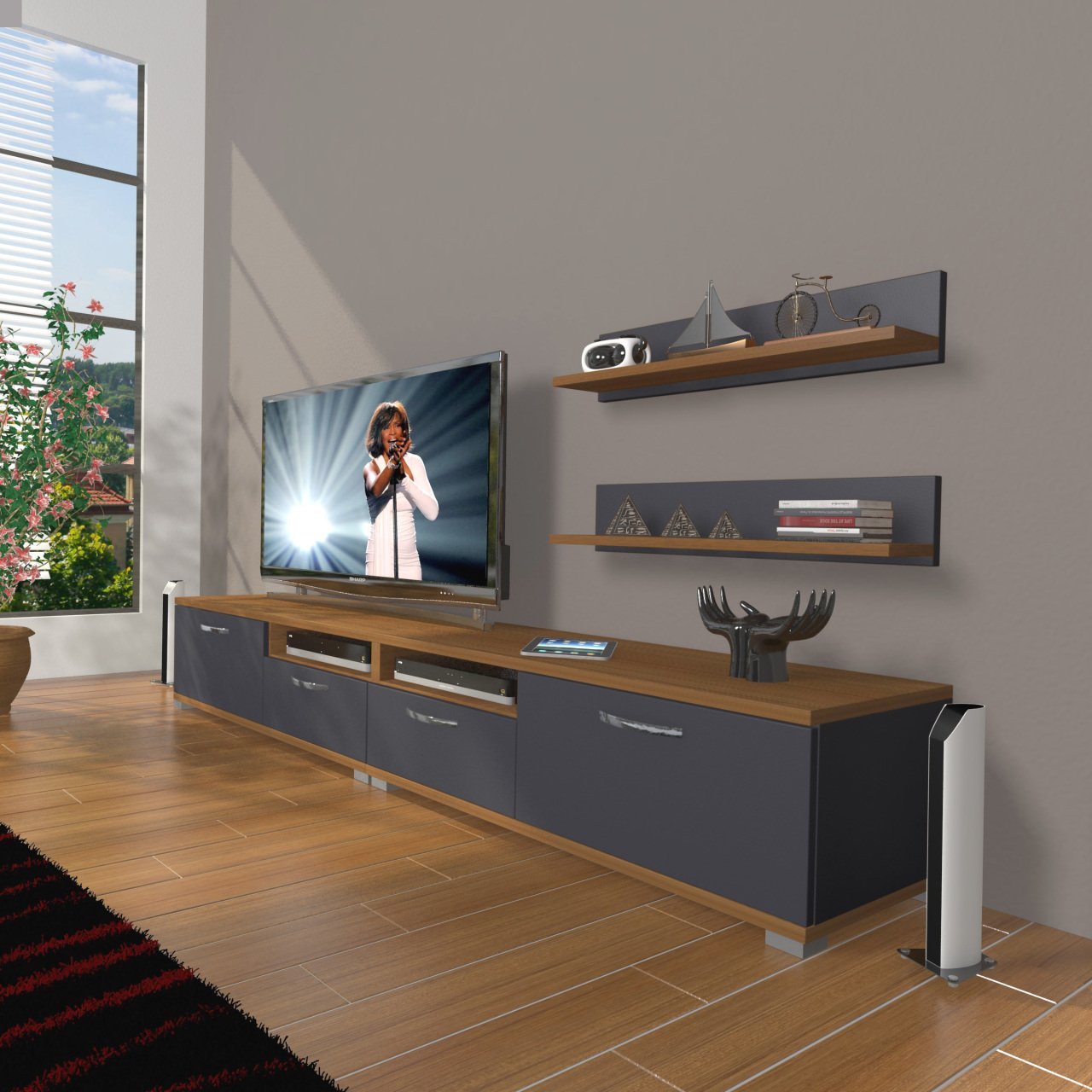 Decoraktiv Eko 220r Mdf Tv Ünitesi Tv Sehpası Ceviz - Antrasit