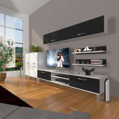 Decoraktiv Eko 6Y Slm Dvd Krom Ayaklı Tv Ünitesi Tv Sehpası Beyaz - Siyah