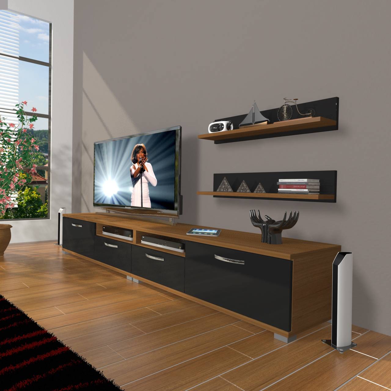 Decoraktiv Eko 220r Mdf Tv Ünitesi Tv Sehpası Ceviz - Siyah