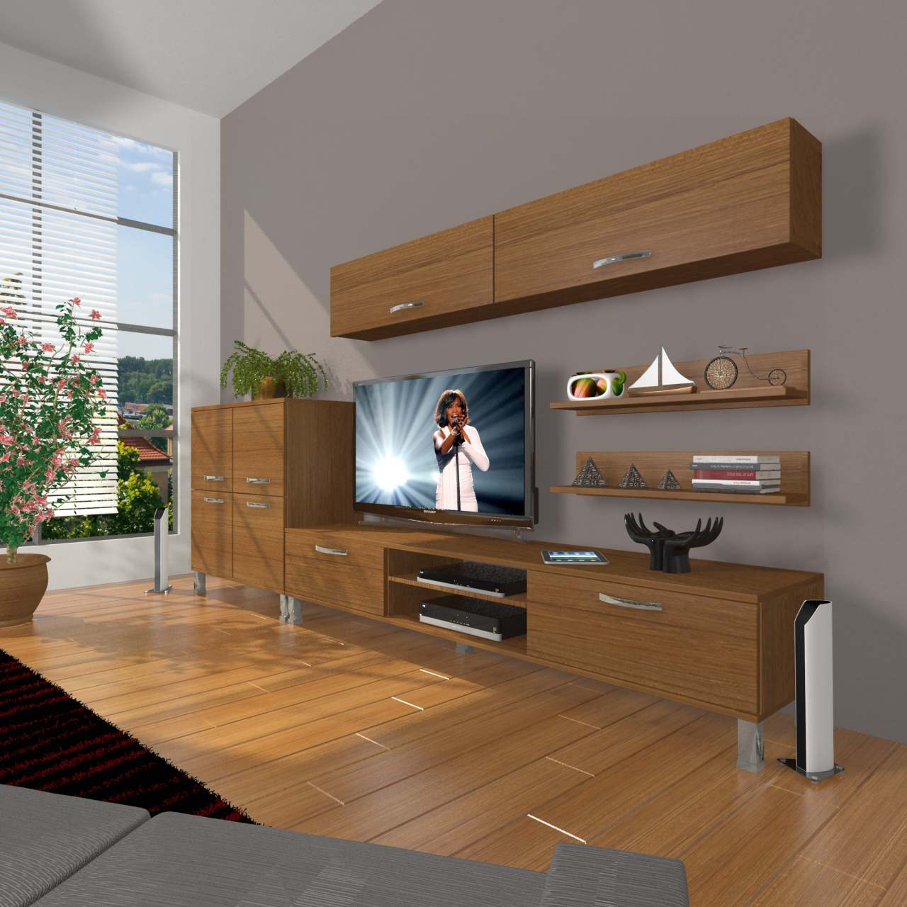 Decoraktiv Eko 6Y Slm Dvd Krom Ayaklı Tv Ünitesi Tv Sehpası Ceviz