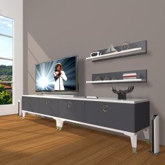 Decoraktiv Eko 200T Mdf Gold Tv Ünitesi Tv Sehpası Beyaz - Antrasit