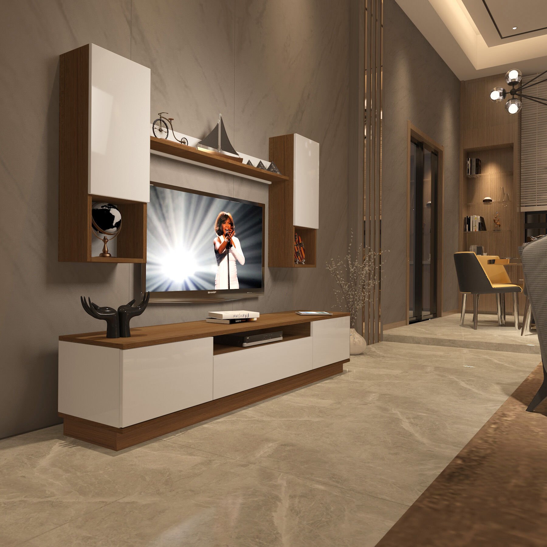 Decoraktiv Trendstyle 5DAS Mdf Tv Ünitesi Tv Sehpası Ceviz - Beyaz