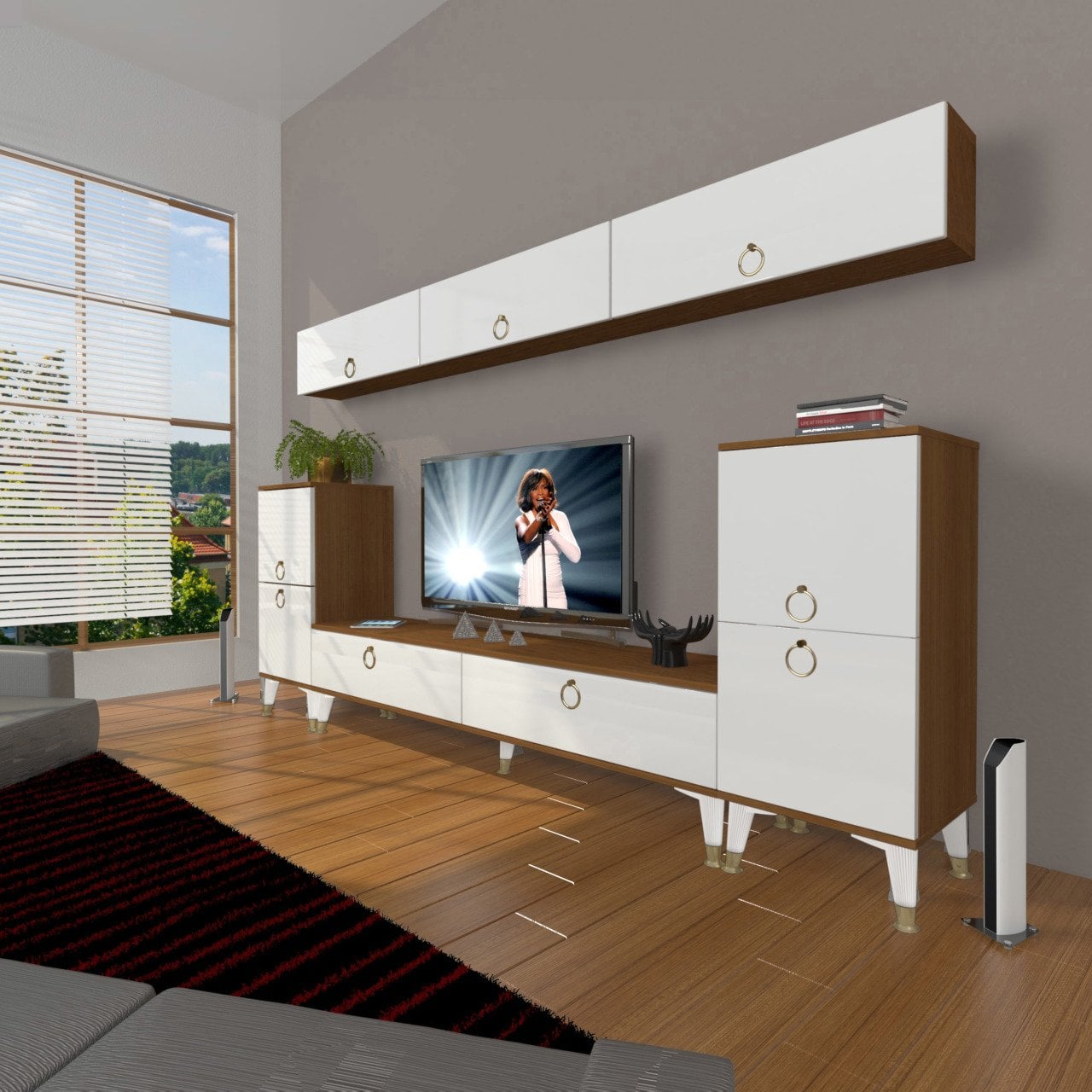 Decoraktiv Eko 9 Mdf Std Gold Tv Ünitesi Tv Sehpası Ceviz - Beyaz