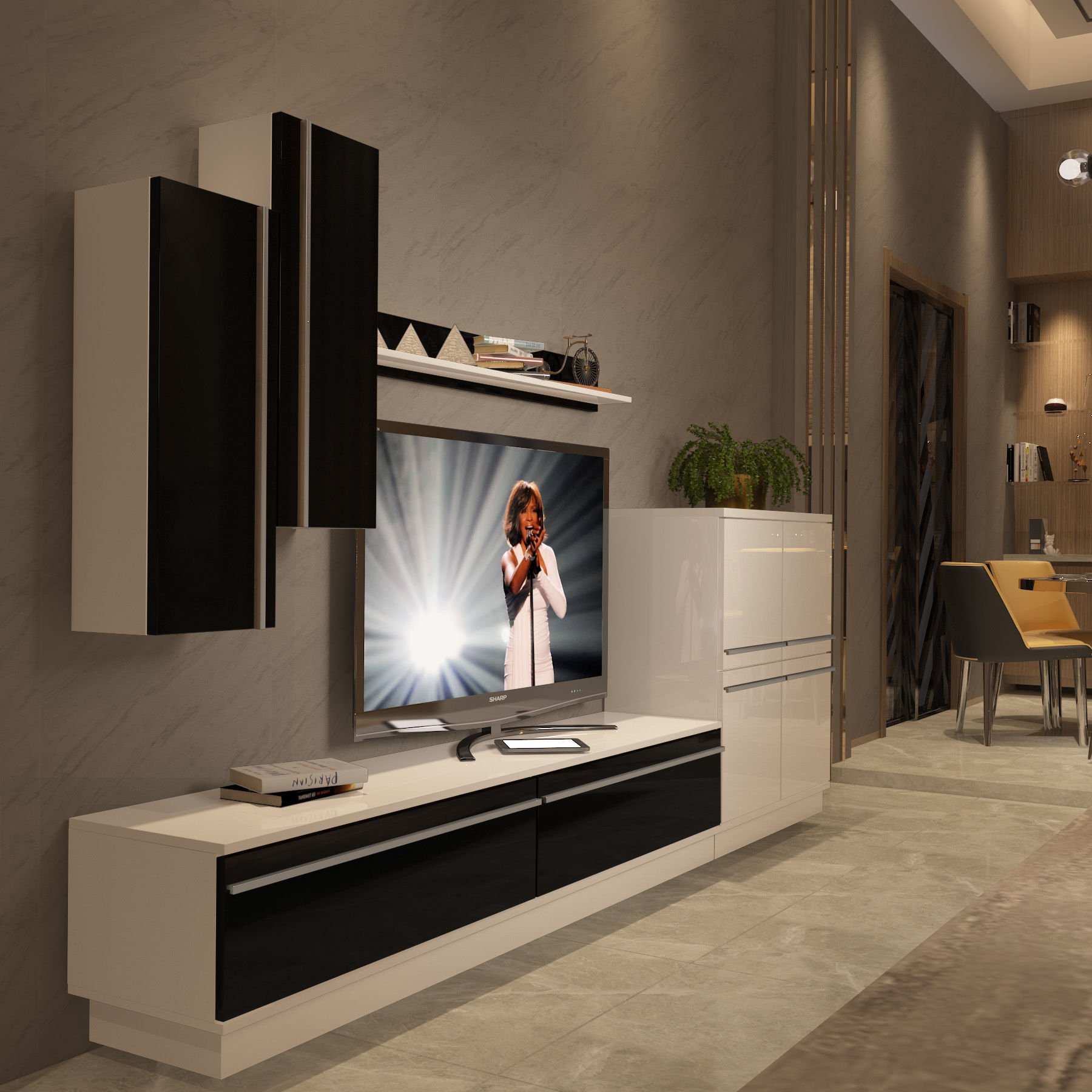 Decoraktiv Eko 6B Mdf Std Tv Ünitesi Tv Sehpası Beyaz - Siyah