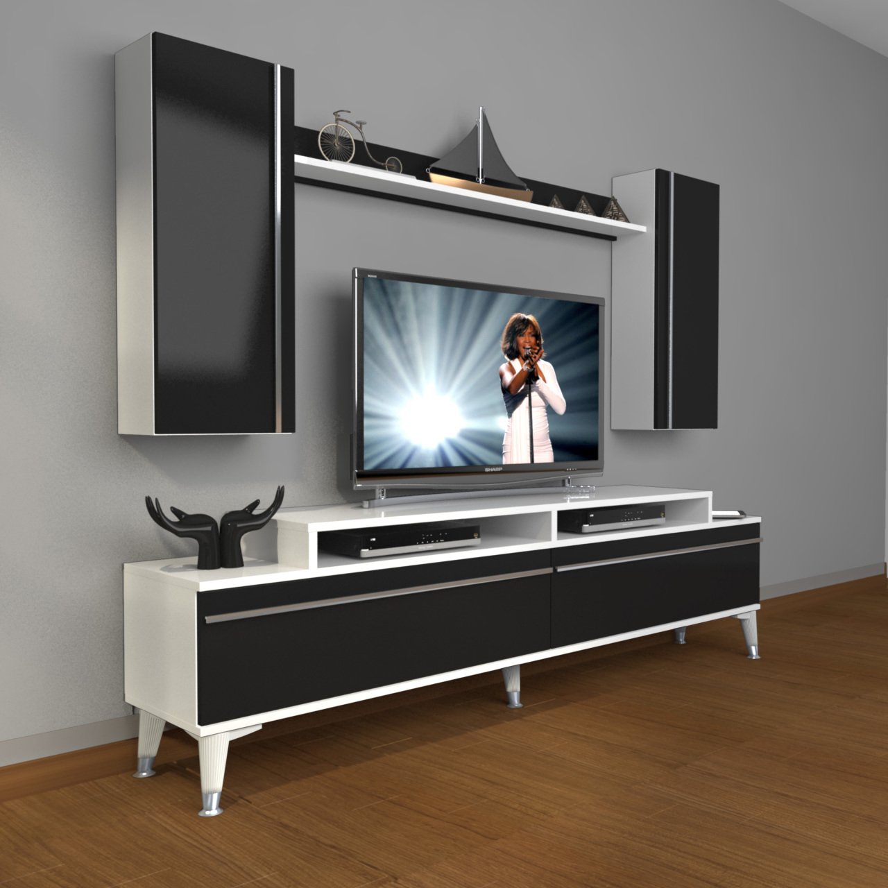Decoraktiv Ekoflex 7 Mdf Silver Tv Ünitesi Tv Sehpası Beyaz - Siyah