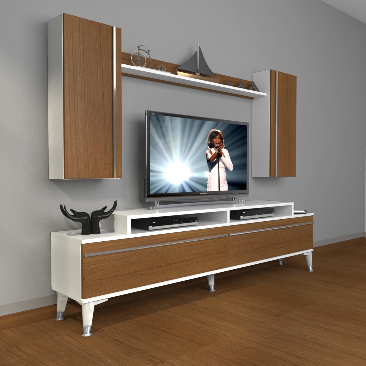 Decoraktiv Ekoflex 7 Mdf Silver Tv Ünitesi Tv Sehpası Beyaz - Ceviz