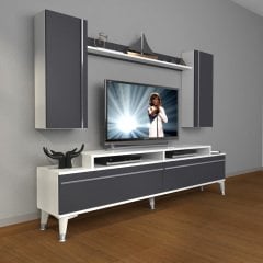 Decoraktiv Ekoflex 7 Mdf Silver Tv Ünitesi Tv Sehpası Beyaz - Antrasit