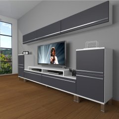 Decoraktiv Ekoflex 9 Mdf Krom Ayaklı Tv Ünitesi Tv Sehpası Beyaz - Antrasit