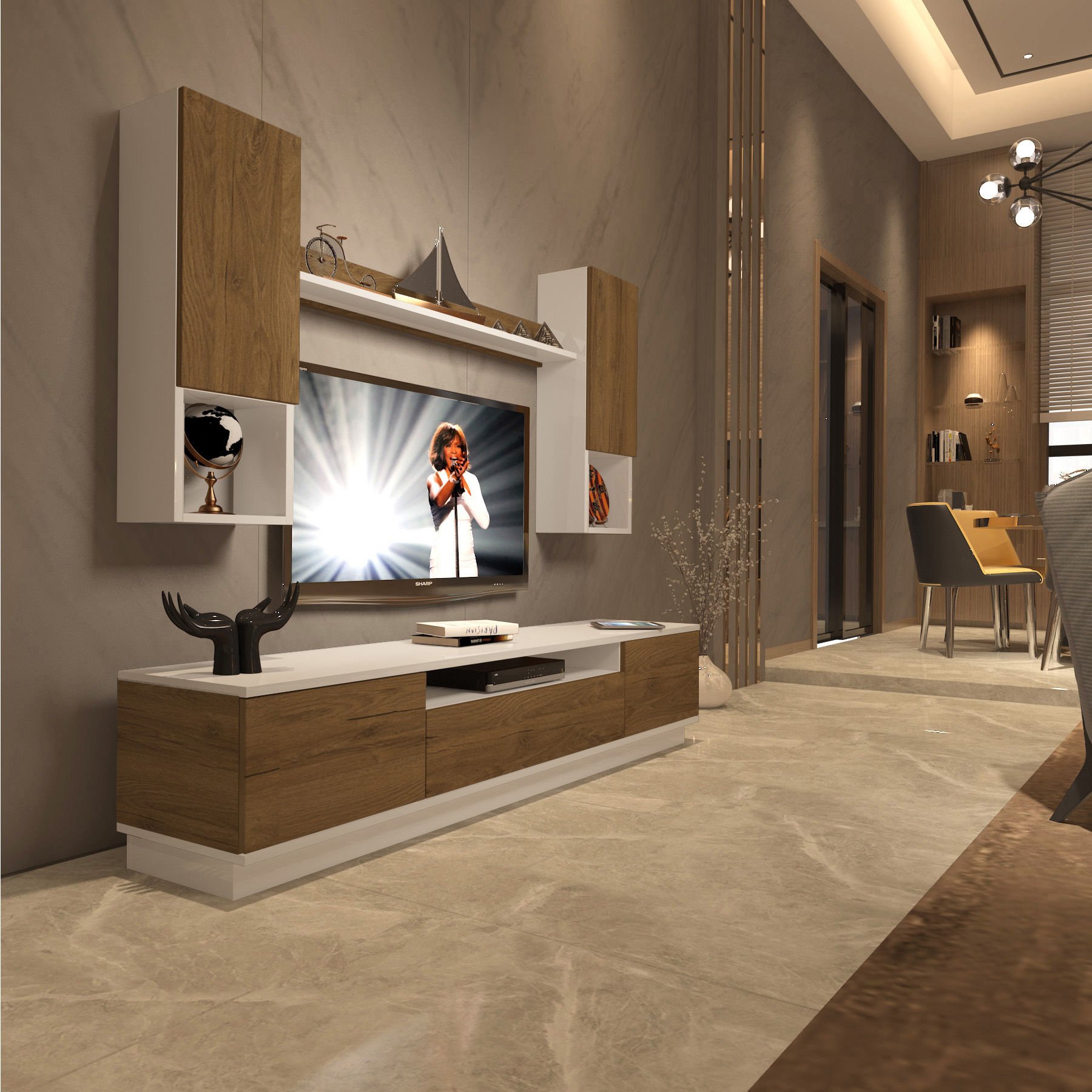 Decoraktiv Trendstyle 5DAS Mdf Tv Ünitesi Tv Sehpası Beyaz - Pera