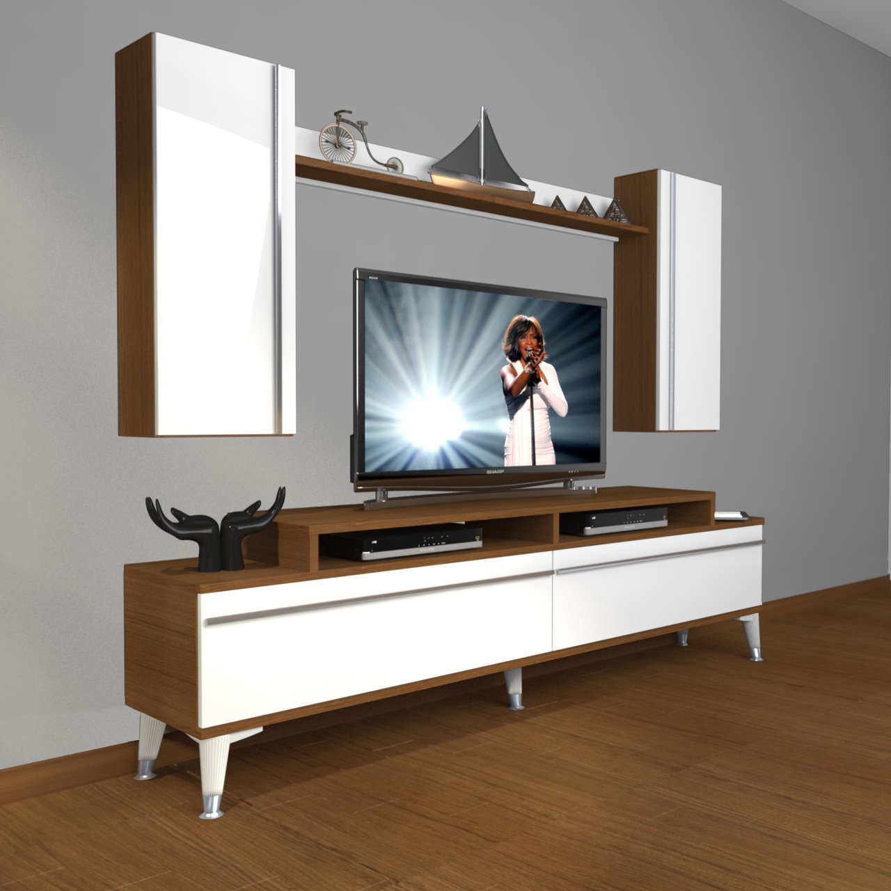 Decoraktiv Ekoflex 7 Mdf Silver Tv Ünitesi Tv Sehpası Ceviz - Beyaz