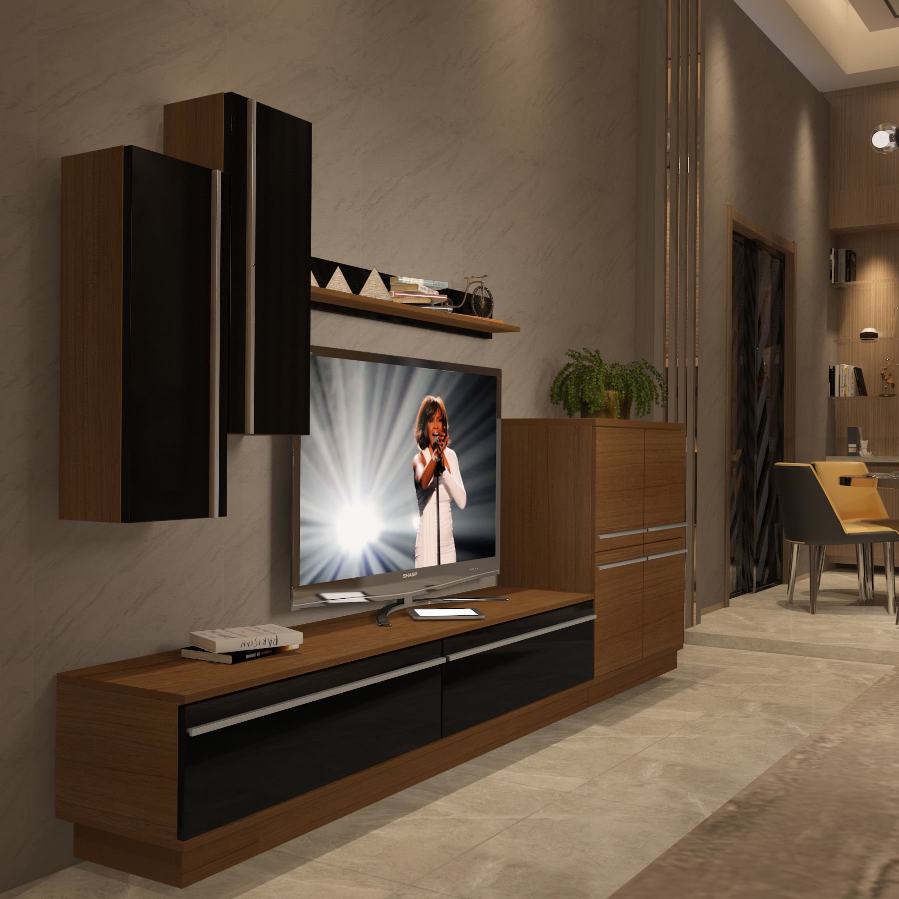 Decoraktiv Eko 6B Mdf Std Tv Ünitesi Tv Sehpası Ceviz - Siyah