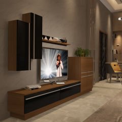 Decoraktiv Eko 6B Mdf Std Tv Ünitesi Tv Sehpası Ceviz - Siyah