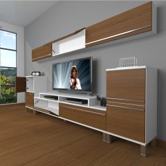 Decoraktiv Ekoflex 9 Mdf Krom Ayaklı Tv Ünitesi Tv Sehpası Beyaz - Ceviz