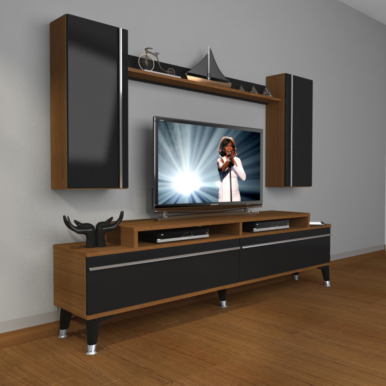 Decoraktiv Ekoflex 7 Mdf Silver Tv Ünitesi Tv Sehpası Ceviz - Siyah
