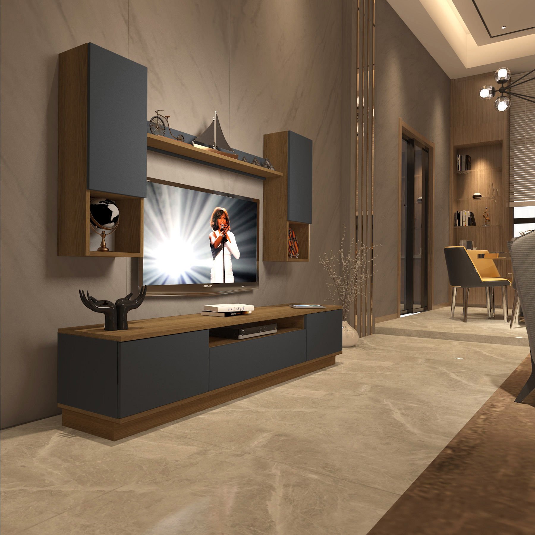 Decoraktiv Trendstyle 5DAS Mdf Tv Ünitesi Tv Sehpası Pera - Antrasit
