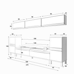 Decoraktiv Ekoflex 9 Mdf Krom Ayaklı Tv Ünitesi Tv Sehpası Beyaz - Siyah