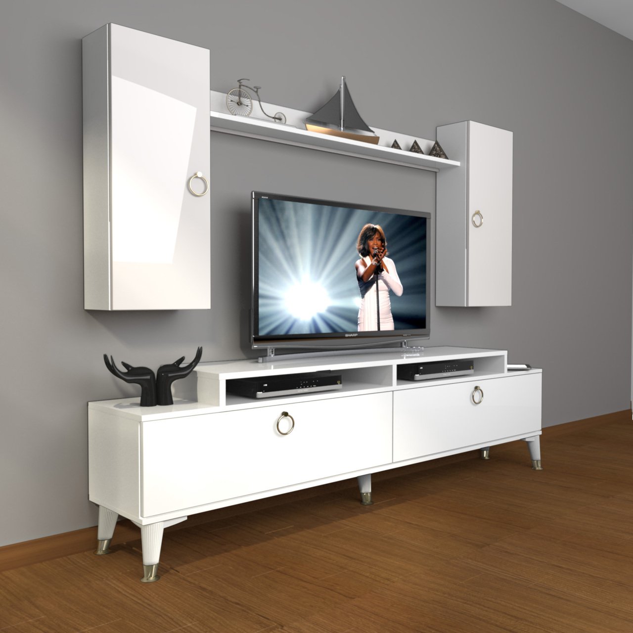 Decoraktiv Ekoflex 7 Mdf Gold Tv Ünitesi Tv Sehpası Parlak Beyaz