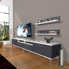 Decoraktiv Eko 220r Mdf Krom Ayaklı Tv Ünitesi Tv Sehpası Beyaz - Antrasit
