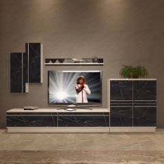 Decoraktiv Eko 6B Mdf Std Tv Ünitesi Tv Sehpası Beyaz - Siyah Mermer