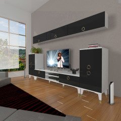 Decoraktiv Eko 9 Mdf Dvd Gold Tv Ünitesi Tv Sehpası Beyaz - Siyah