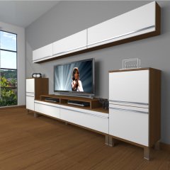 Decoraktiv Ekoflex 9 Mdf Krom Ayaklı Tv Ünitesi Tv Sehpası Ceviz - Beyaz