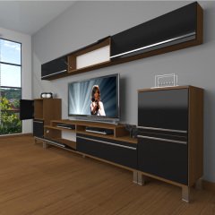 Decoraktiv Ekoflex 9 Mdf Krom Ayaklı Tv Ünitesi Tv Sehpası Ceviz - Siyah