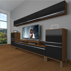 Decoraktiv Ekoflex 9 Mdf Krom Ayaklı Tv Ünitesi Tv Sehpası Ceviz - Siyah