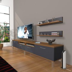Decoraktiv Eko 220r Mdf Krom Ayaklı Tv Ünitesi Tv Sehpası Ceviz - Antrasit