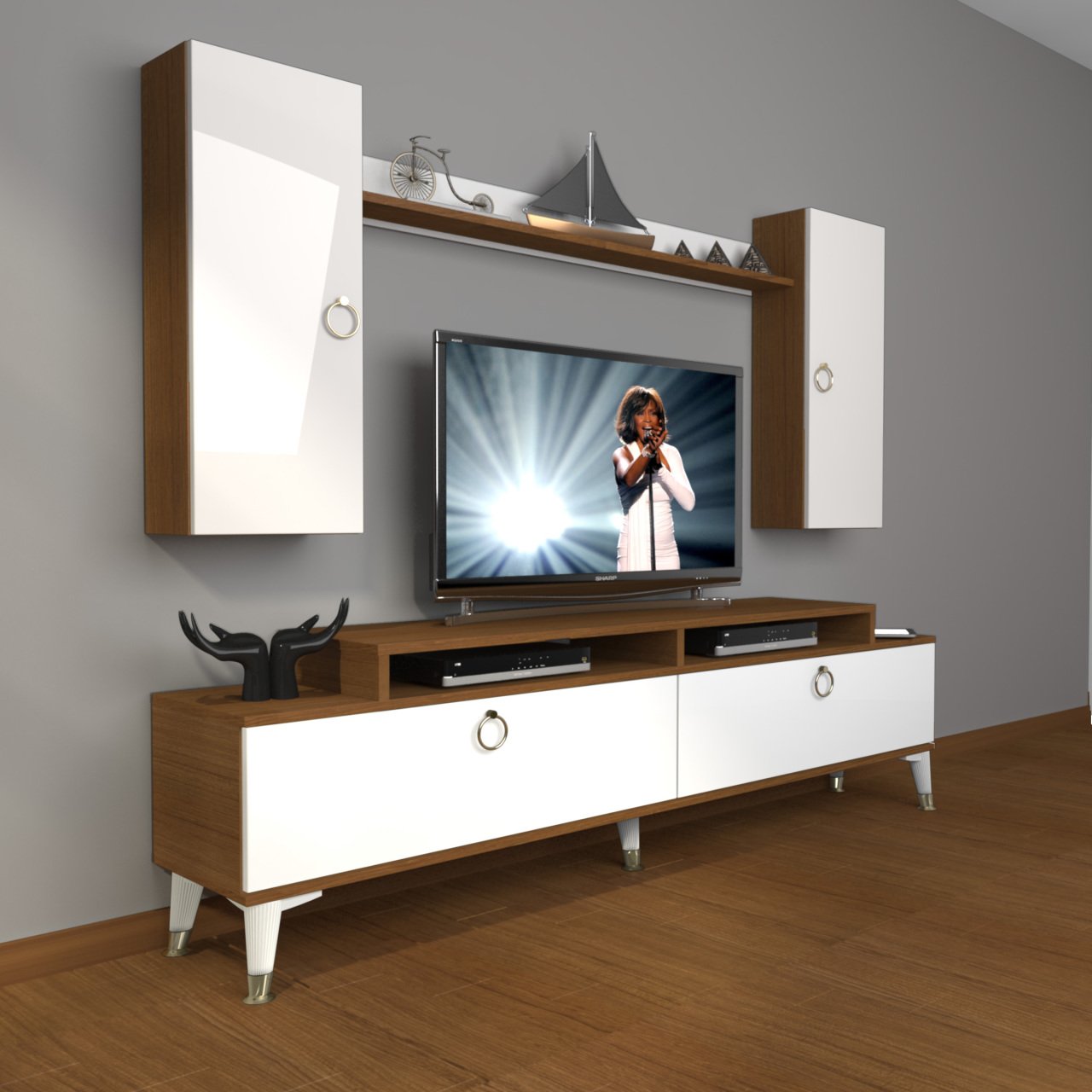 Decoraktiv Ekoflex 7 Mdf Gold Tv Ünitesi Tv Sehpası Ceviz - Beyaz
