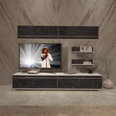Decoraktiv Eko 5 Mdf Std Tv Ünitesi Tv Sehpası Beyaz - Siyah Mermer