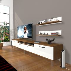 Decoraktiv Eko 220r Mdf Krom Ayaklı Tv Ünitesi Tv Sehpası Ceviz - Beyaz