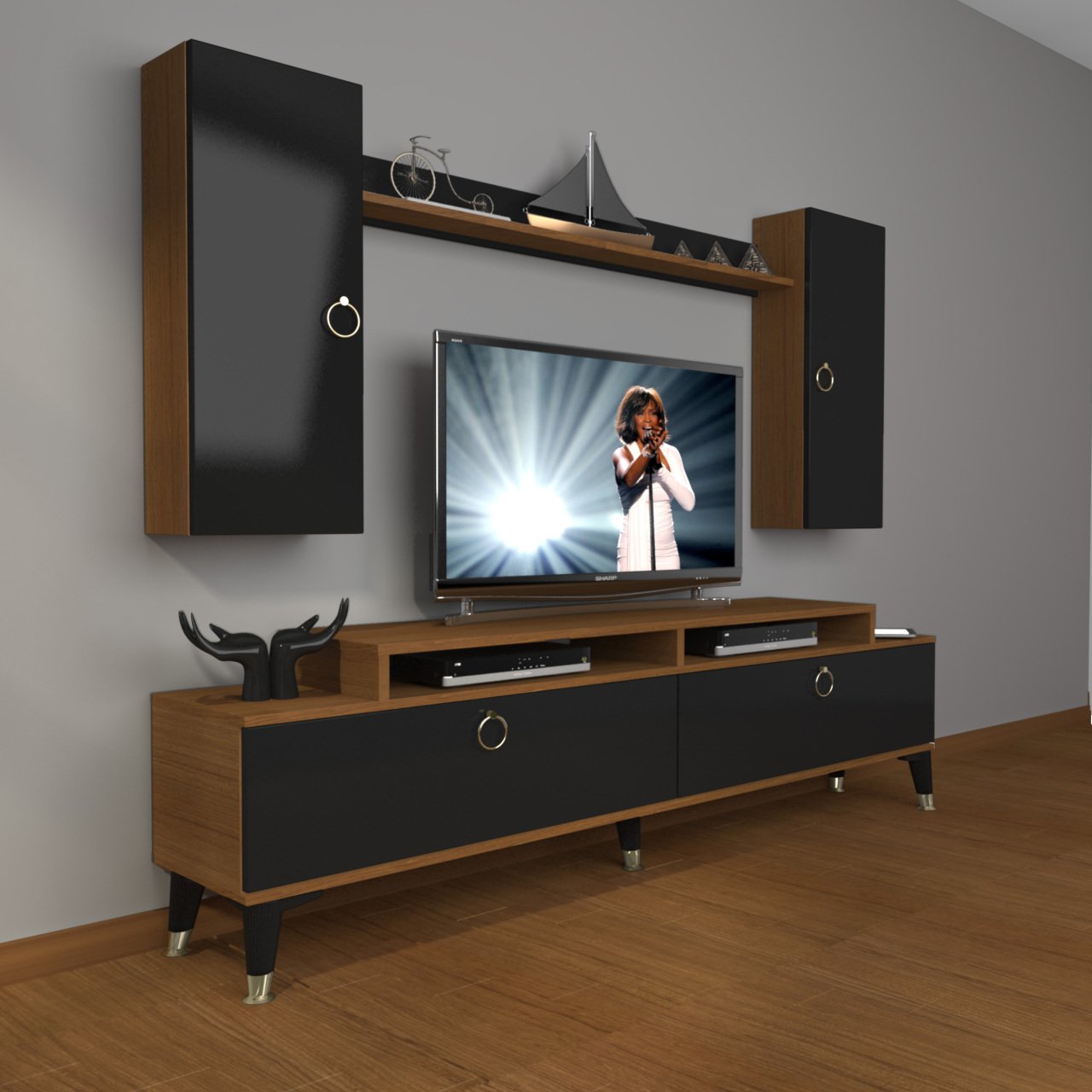 Decoraktiv Ekoflex 7 Mdf Gold Tv Ünitesi Tv Sehpası Ceviz - Siyah