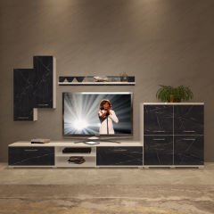 Decoraktiv Eko 6 Mdf Dvd Tv Ünitesi Tv Sehpası Beyaz - Siyah Mermer
