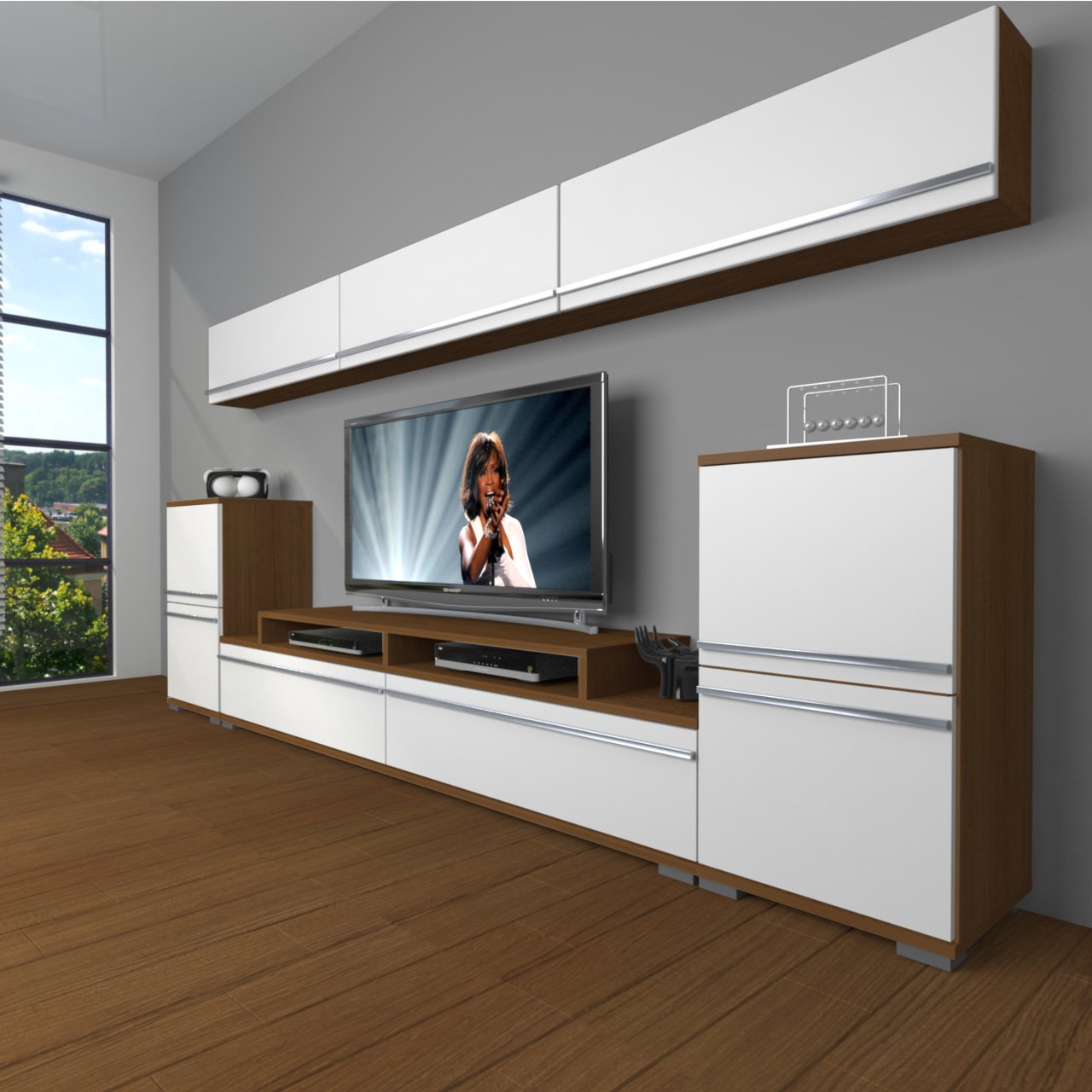 Decoraktiv Ekoflex 9 Mdf Tv Ünitesi Tv Sehpası Ceviz - Beyaz