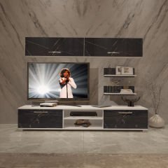 Decoraktiv Eko 5 Mdf Dvd Tv Ünitesi Tv Sehpası Beyaz - Siyah Mermer